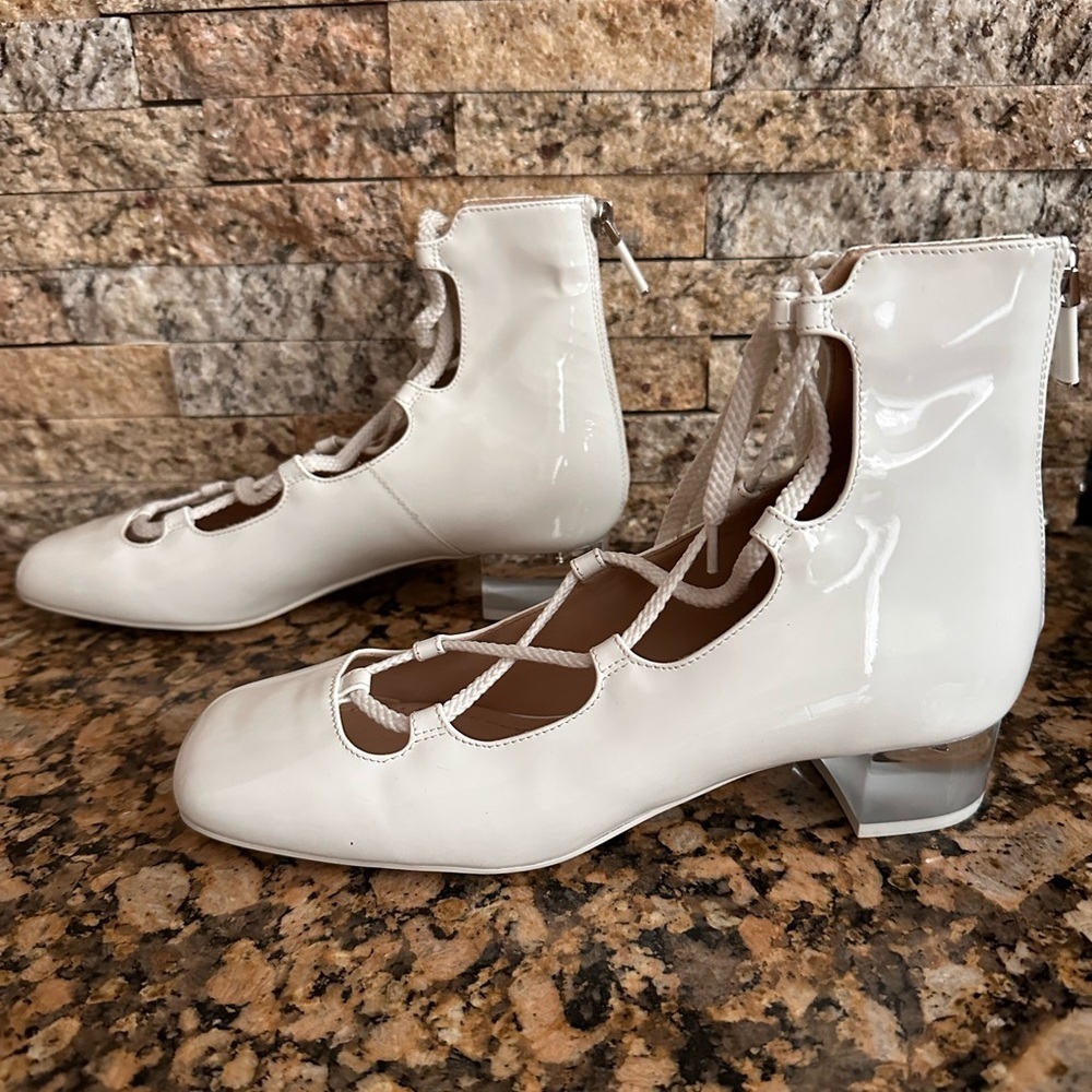 CHRISTIAN DIOR Arty White Patent Lace Up Back Zip Ankle Boots - Picture 3 of 8